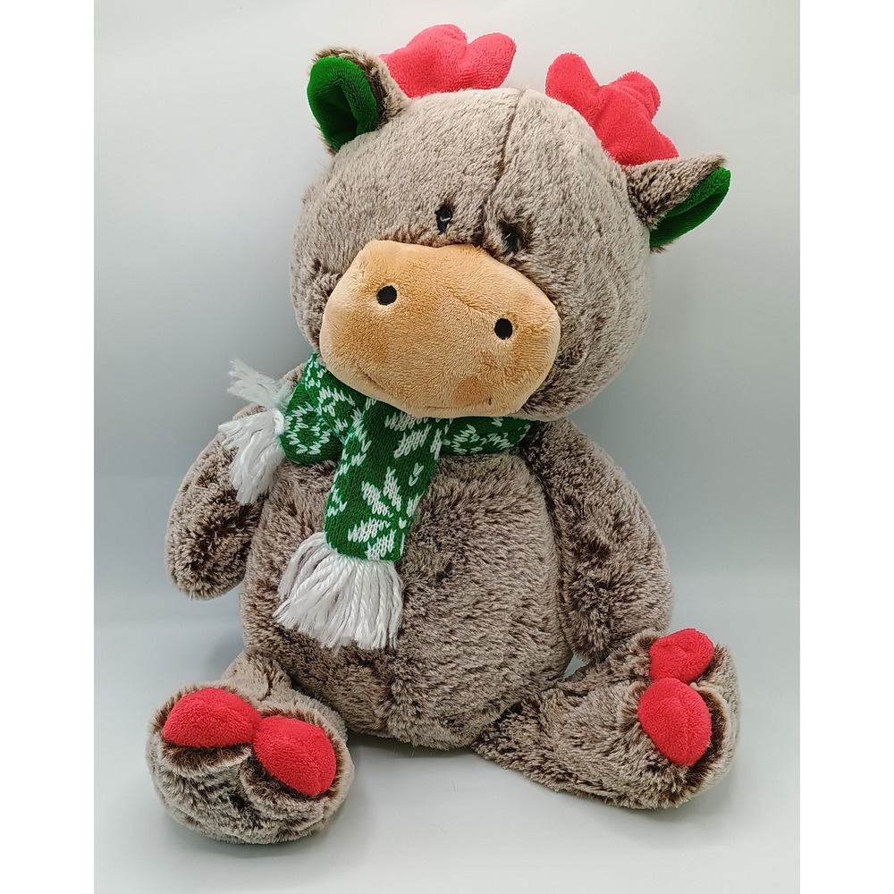 16" 2016 ANIMAL ADVENTURE Christmas Moose w/ Green White Scarf 5